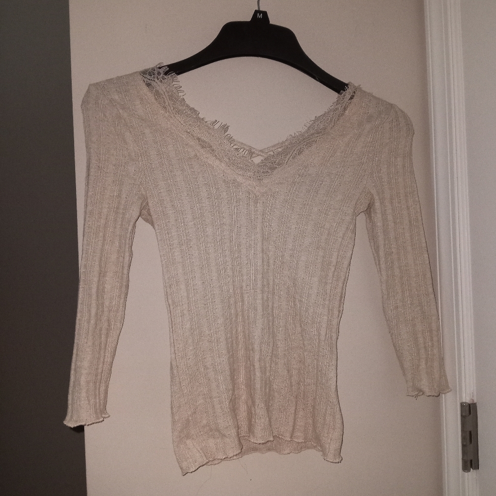 Rue 21 cream long sleeve top with lace size extra small
